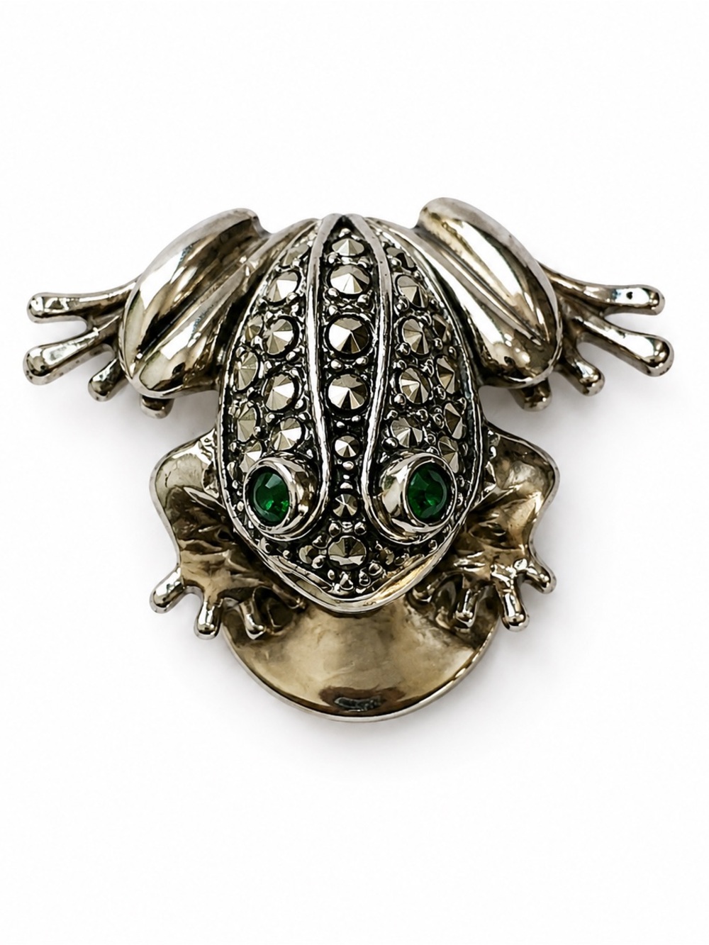 Avon Vintage Frog Brooch | Articulated Frog Pin | Green Rhinestone Eyes